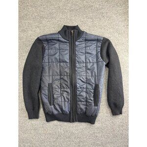 Six Lincoln New‎ York Jacket Men's Small Blue Puffer Full Zip Ribbed Knit Pocket